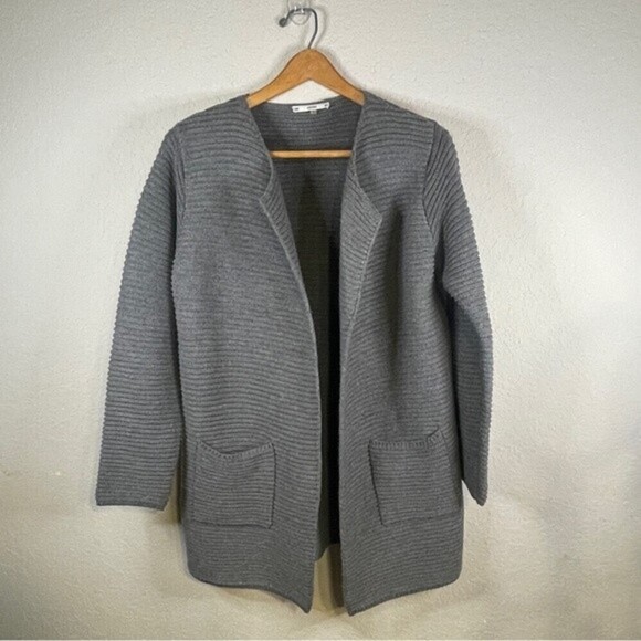 SIONI Women's Cardigan Oversized Gray Ribbed Cozy Sweater Size Large - Picture 2 of 9